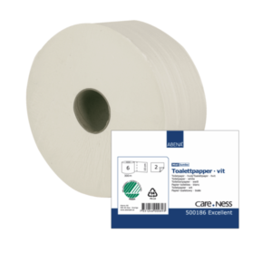 Toalettpapper Jumbo, 2-lags, Midi, 300m x 9,8cm, vit - 6 rullar/kart